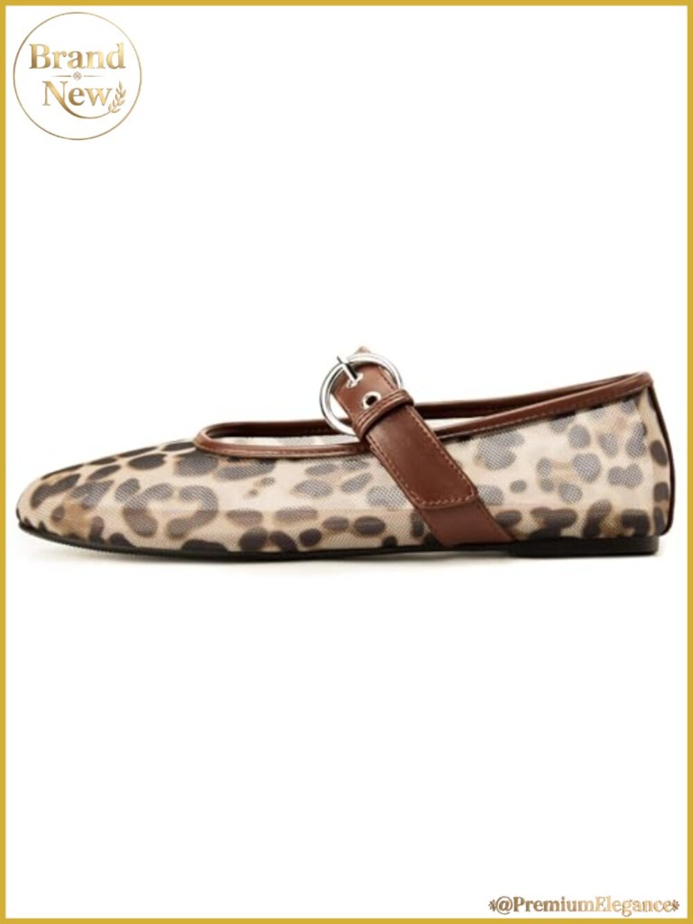 Women's Leopard Mesh Ballet Flats Mary Jane Slip-On Buckle Round Toe Shoes